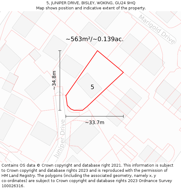 5, JUNIPER DRIVE, BISLEY, WOKING, GU24 9HQ: Plot and title map