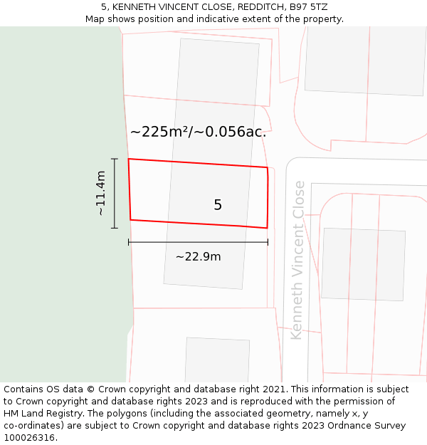 5, KENNETH VINCENT CLOSE, REDDITCH, B97 5TZ: Plot and title map