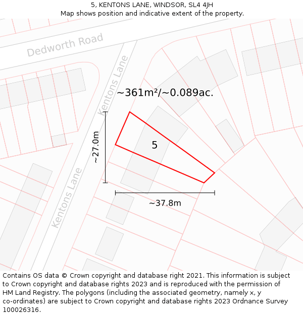 5, KENTONS LANE, WINDSOR, SL4 4JH: Plot and title map