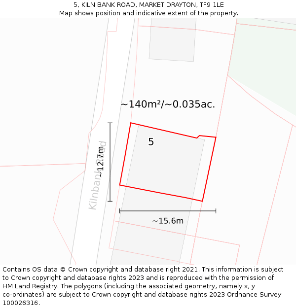 5, KILN BANK ROAD, MARKET DRAYTON, TF9 1LE: Plot and title map