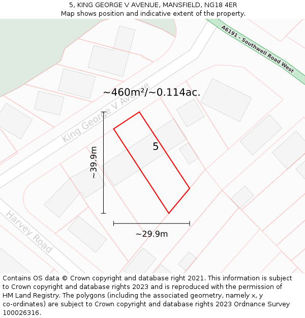 5, KING GEORGE V AVENUE, MANSFIELD, NG18 4ER: Plot and title map