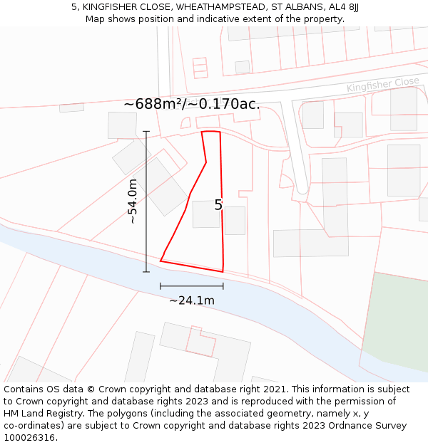 5, KINGFISHER CLOSE, WHEATHAMPSTEAD, ST ALBANS, AL4 8JJ: Plot and title map