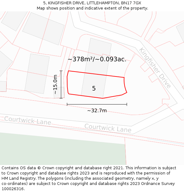 5, KINGFISHER DRIVE, LITTLEHAMPTON, BN17 7GX: Plot and title map