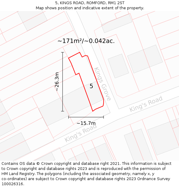 5, KINGS ROAD, ROMFORD, RM1 2ST: Plot and title map