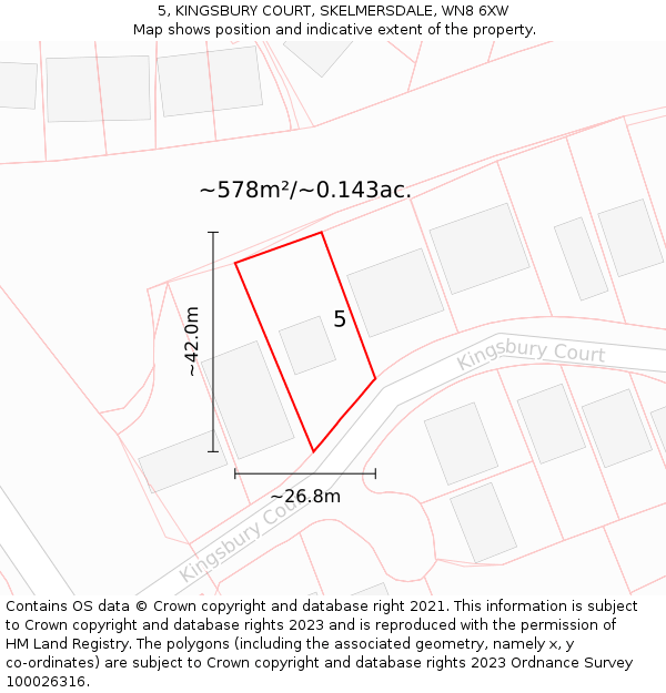 5, KINGSBURY COURT, SKELMERSDALE, WN8 6XW: Plot and title map