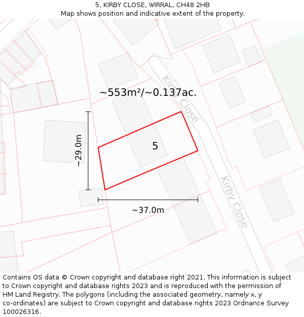 5, KIRBY CLOSE, WIRRAL, CH48 2HB: Plot and title map