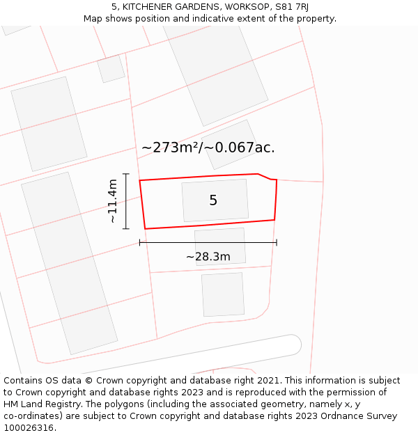 5, KITCHENER GARDENS, WORKSOP, S81 7RJ: Plot and title map