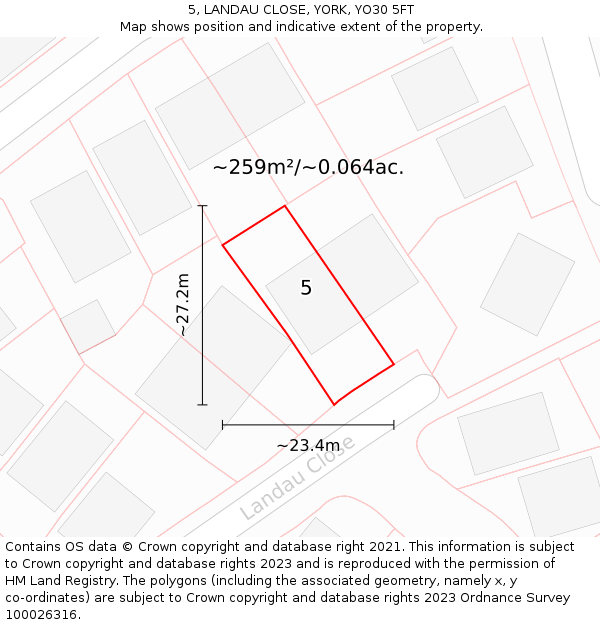 5, LANDAU CLOSE, YORK, YO30 5FT: Plot and title map