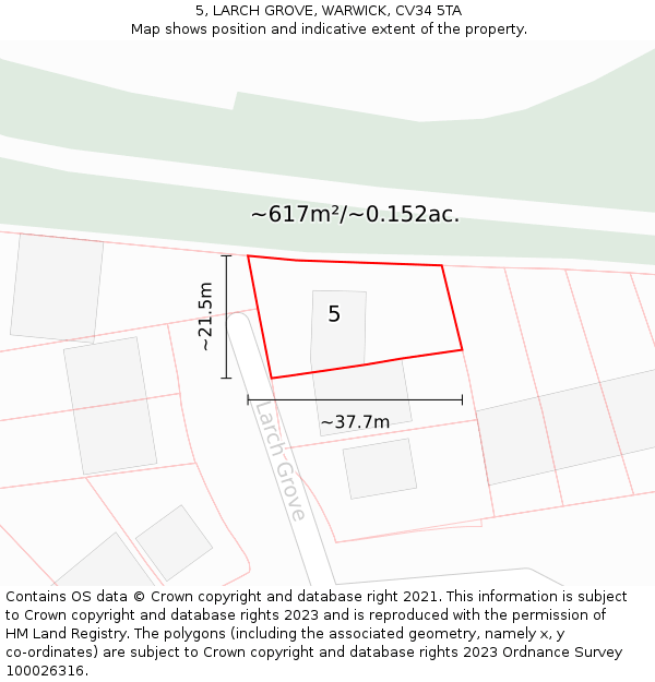 5, LARCH GROVE, WARWICK, CV34 5TA: Plot and title map