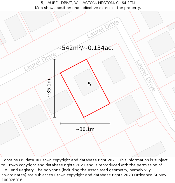 5, LAUREL DRIVE, WILLASTON, NESTON, CH64 1TN: Plot and title map