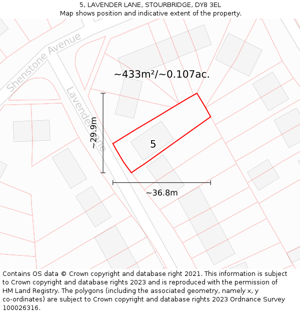 5, LAVENDER LANE, STOURBRIDGE, DY8 3EL: Plot and title map