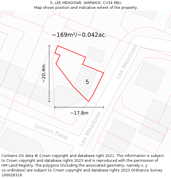 5, LEE MEADOWE, WARWICK, CV34 6BU: Plot and title map
