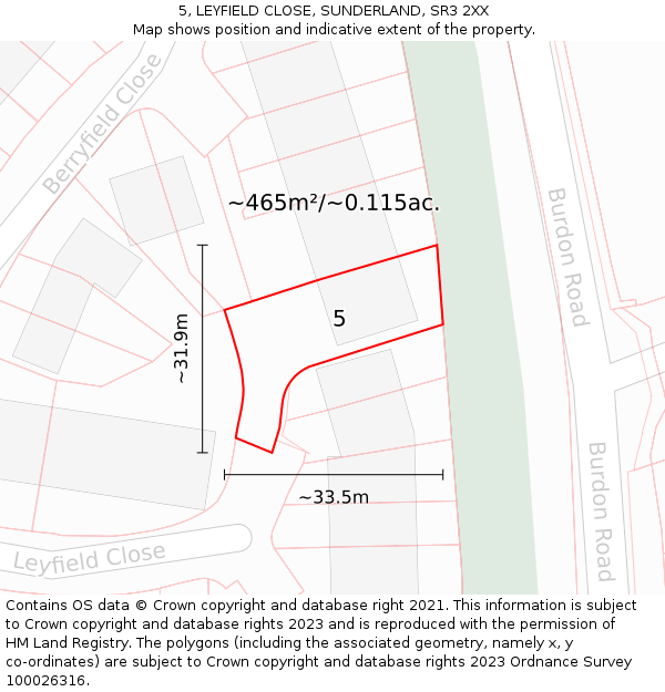 5, LEYFIELD CLOSE, SUNDERLAND, SR3 2XX: Plot and title map