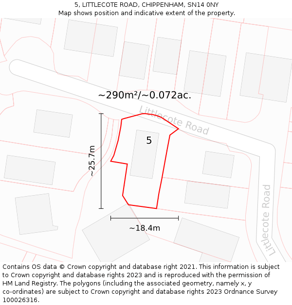 5, LITTLECOTE ROAD, CHIPPENHAM, SN14 0NY: Plot and title map