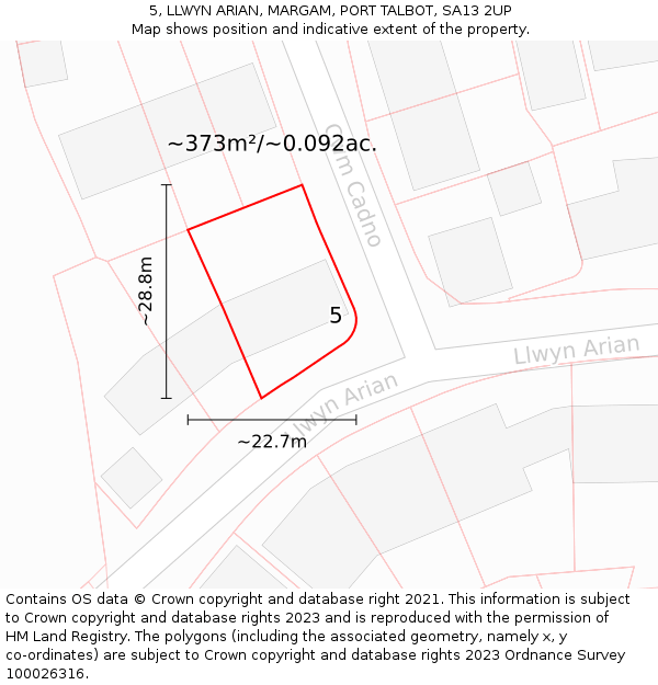 5, LLWYN ARIAN, MARGAM, PORT TALBOT, SA13 2UP: Plot and title map