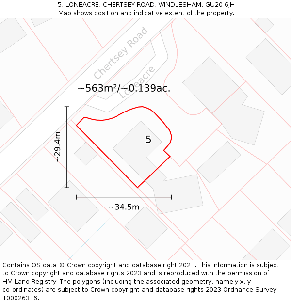 5, LONEACRE, CHERTSEY ROAD, WINDLESHAM, GU20 6JH: Plot and title map