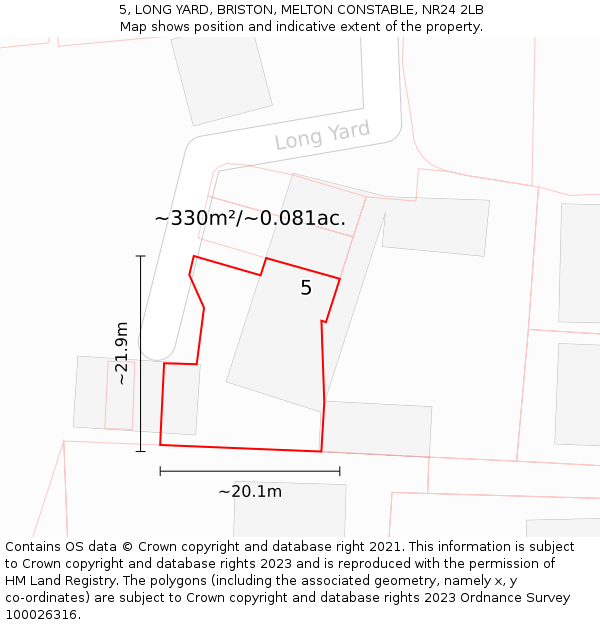 5, LONG YARD, BRISTON, MELTON CONSTABLE, NR24 2LB: Plot and title map