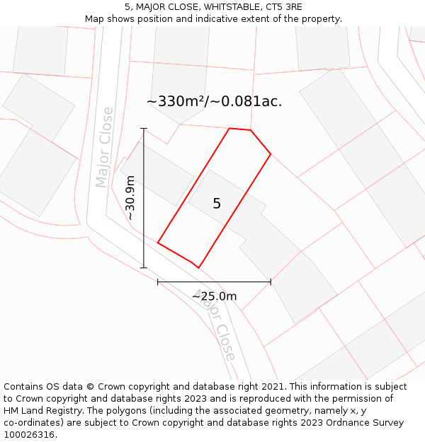 5, MAJOR CLOSE, WHITSTABLE, CT5 3RE: Plot and title map