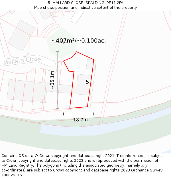 5, MALLARD CLOSE, SPALDING, PE11 2FA: Plot and title map