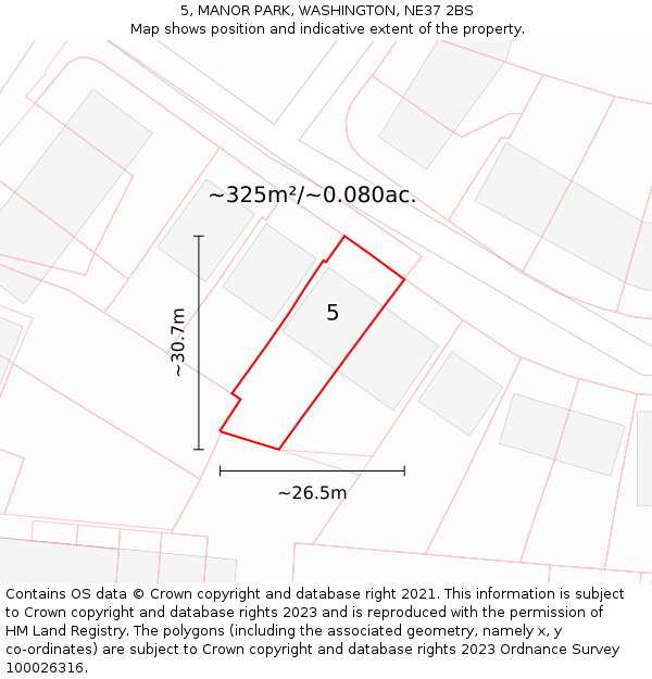 5, MANOR PARK, WASHINGTON, NE37 2BS: Plot and title map