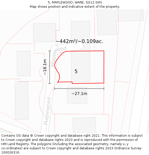 5, MAPLEWOOD, WARE, SG12 0XN: Plot and title map