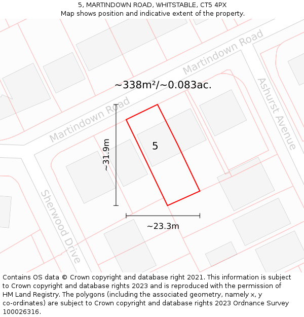 5, MARTINDOWN ROAD, WHITSTABLE, CT5 4PX: Plot and title map