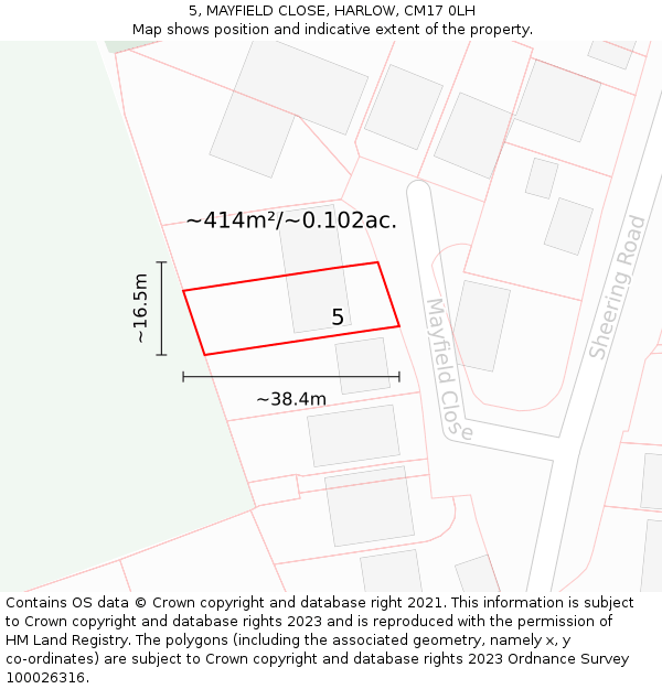 5, MAYFIELD CLOSE, HARLOW, CM17 0LH: Plot and title map