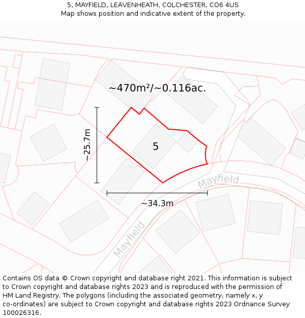 5, MAYFIELD, LEAVENHEATH, COLCHESTER, CO6 4US: Plot and title map