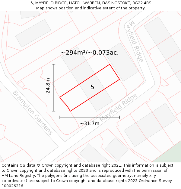 5, MAYFIELD RIDGE, HATCH WARREN, BASINGSTOKE, RG22 4RS: Plot and title map