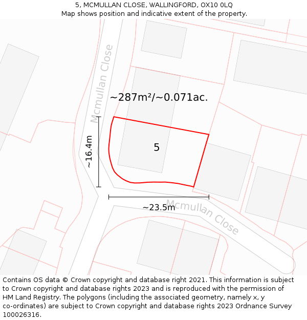 5, MCMULLAN CLOSE, WALLINGFORD, OX10 0LQ: Plot and title map