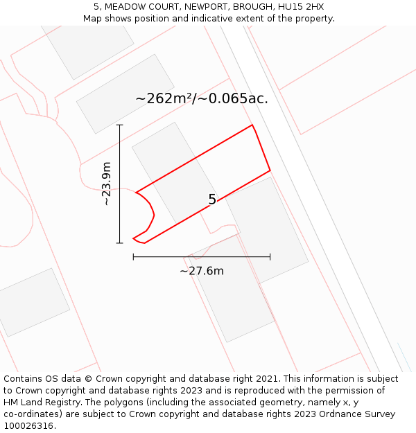 5, MEADOW COURT, NEWPORT, BROUGH, HU15 2HX: Plot and title map