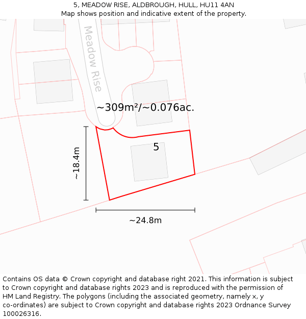 5, MEADOW RISE, ALDBROUGH, HULL, HU11 4AN: Plot and title map