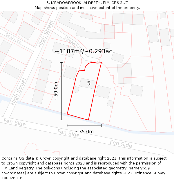 5, MEADOWBROOK, ALDRETH, ELY, CB6 3UZ: Plot and title map