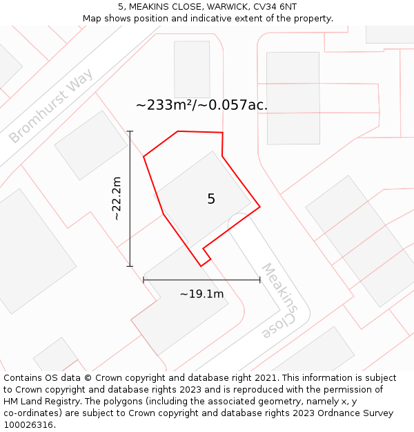 5, MEAKINS CLOSE, WARWICK, CV34 6NT: Plot and title map