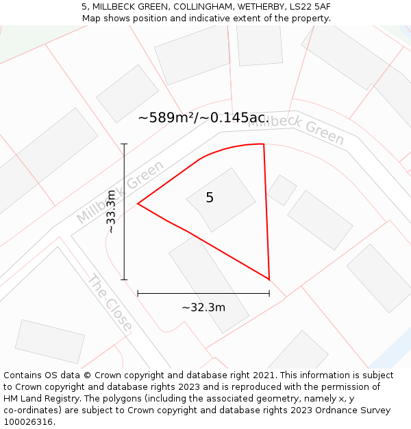 5, MILLBECK GREEN, COLLINGHAM, WETHERBY, LS22 5AF: Plot and title map