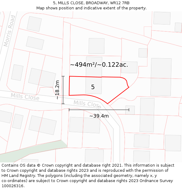 5, MILLS CLOSE, BROADWAY, WR12 7RB: Plot and title map