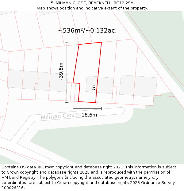 5, MILMAN CLOSE, BRACKNELL, RG12 2SA: Plot and title map