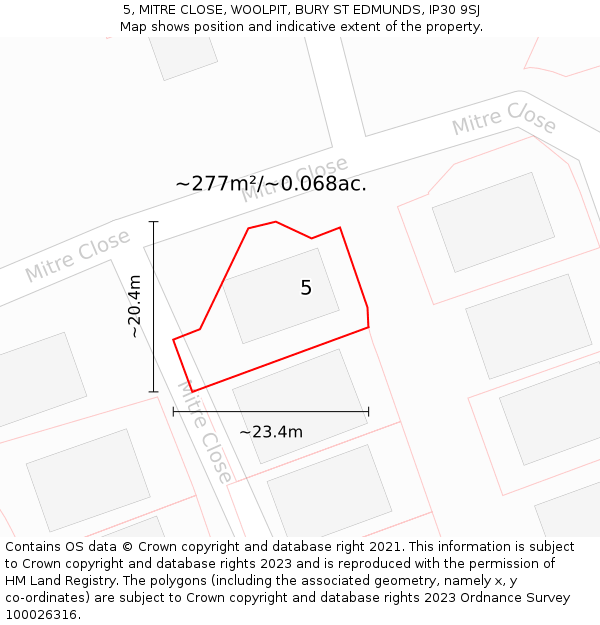 5, MITRE CLOSE, WOOLPIT, BURY ST EDMUNDS, IP30 9SJ: Plot and title map