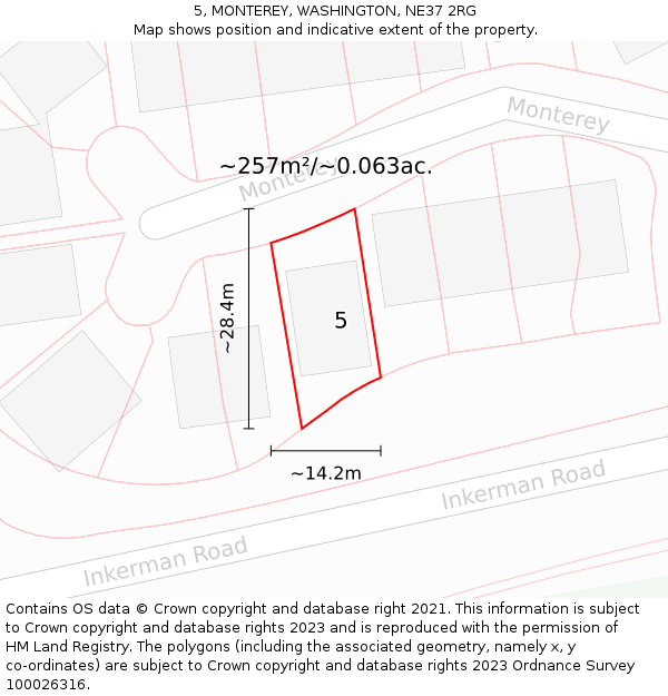 5, MONTEREY, WASHINGTON, NE37 2RG: Plot and title map