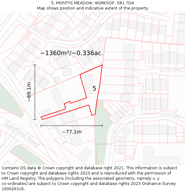 5, MONTYS MEADOW, WORKSOP, S81 7DA: Plot and title map