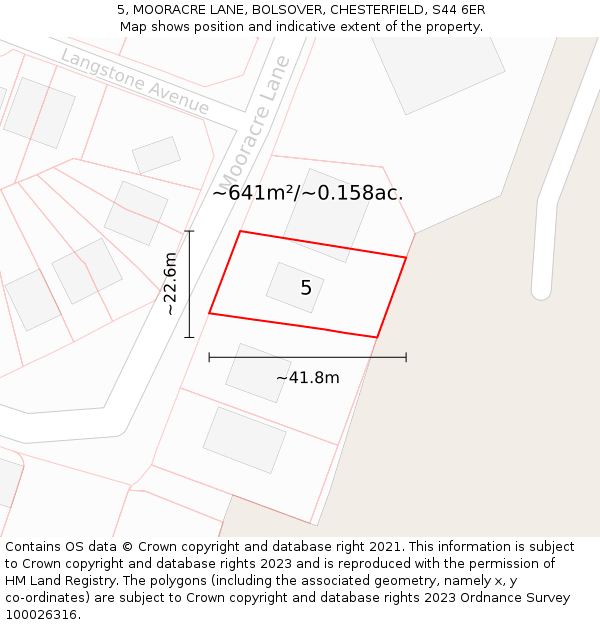 5, MOORACRE LANE, BOLSOVER, CHESTERFIELD, S44 6ER: Plot and title map