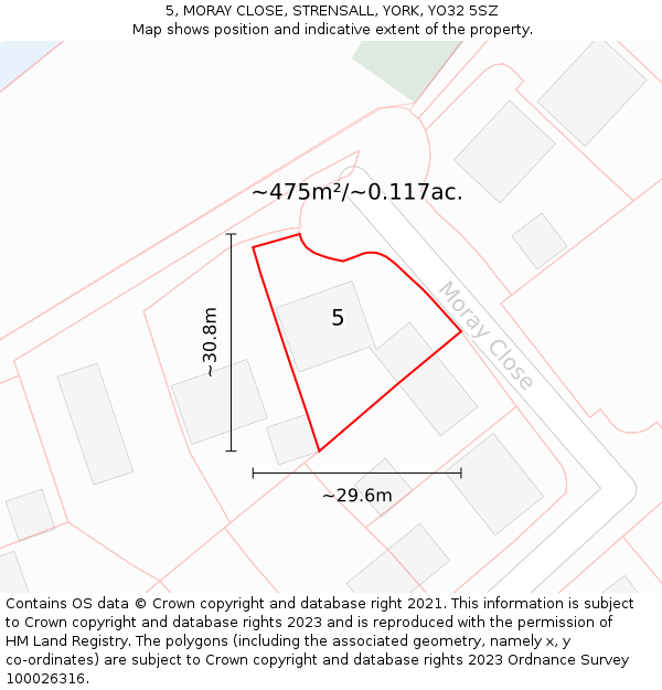 5, MORAY CLOSE, STRENSALL, YORK, YO32 5SZ: Plot and title map