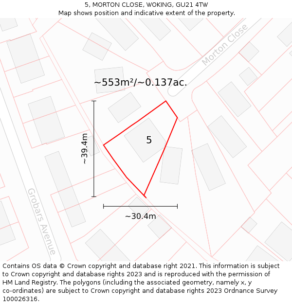 5, MORTON CLOSE, WOKING, GU21 4TW: Plot and title map