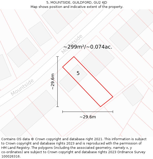 5, MOUNTSIDE, GUILDFORD, GU2 4JD: Plot and title map