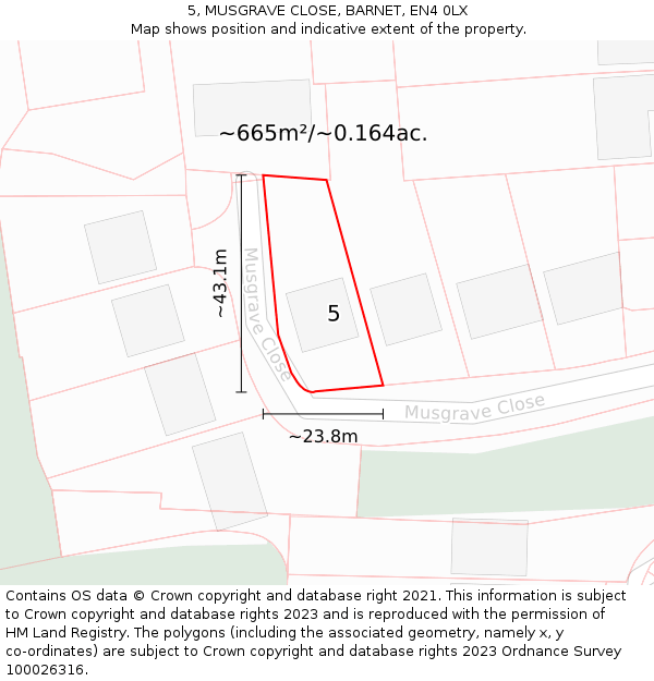 5, MUSGRAVE CLOSE, BARNET, EN4 0LX: Plot and title map