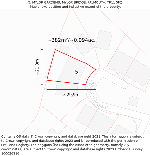 5, MYLOR GARDENS, MYLOR BRIDGE, FALMOUTH, TR11 5FZ: Plot and title map