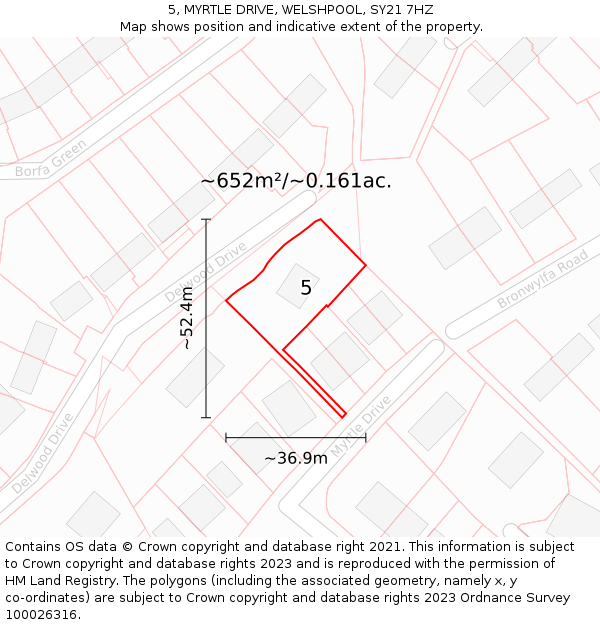 5, MYRTLE DRIVE, WELSHPOOL, SY21 7HZ: Plot and title map