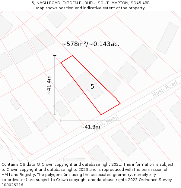 5, NASH ROAD, DIBDEN PURLIEU, SOUTHAMPTON, SO45 4RR: Plot and title map