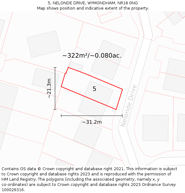 5, NELONDE DRIVE, WYMONDHAM, NR18 0NG: Plot and title map