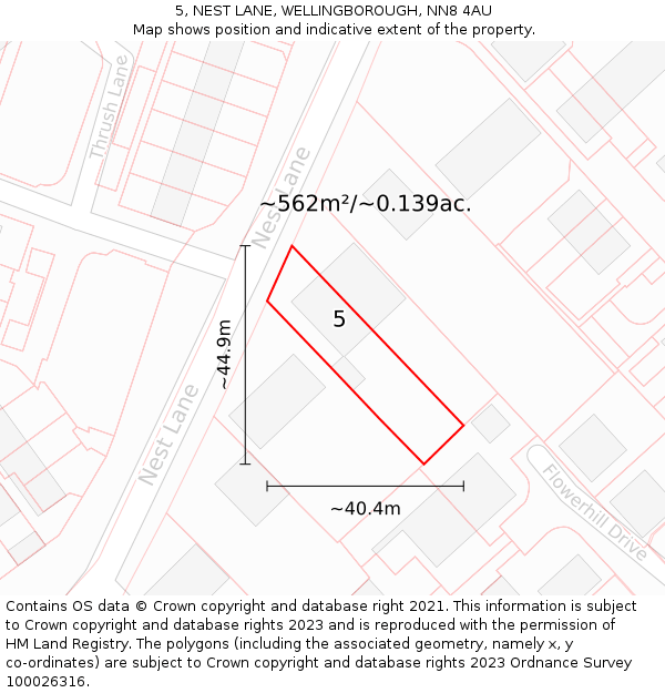 5, NEST LANE, WELLINGBOROUGH, NN8 4AU: Plot and title map